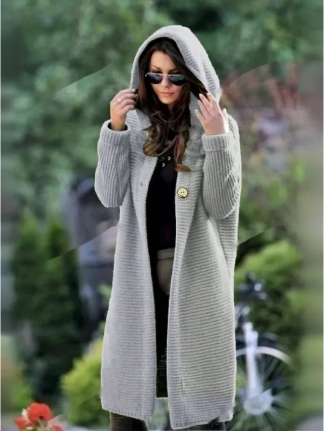 Solid Hooded Button Front Cardigan Grey - Shop at LoveMi