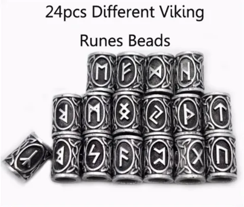 Set Of Viking Rune Beard Beads (Antique silver)
