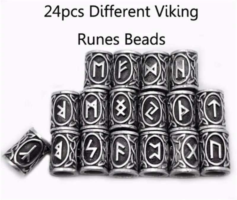 Set Of Viking Rune Beard Beads (Antique silver)