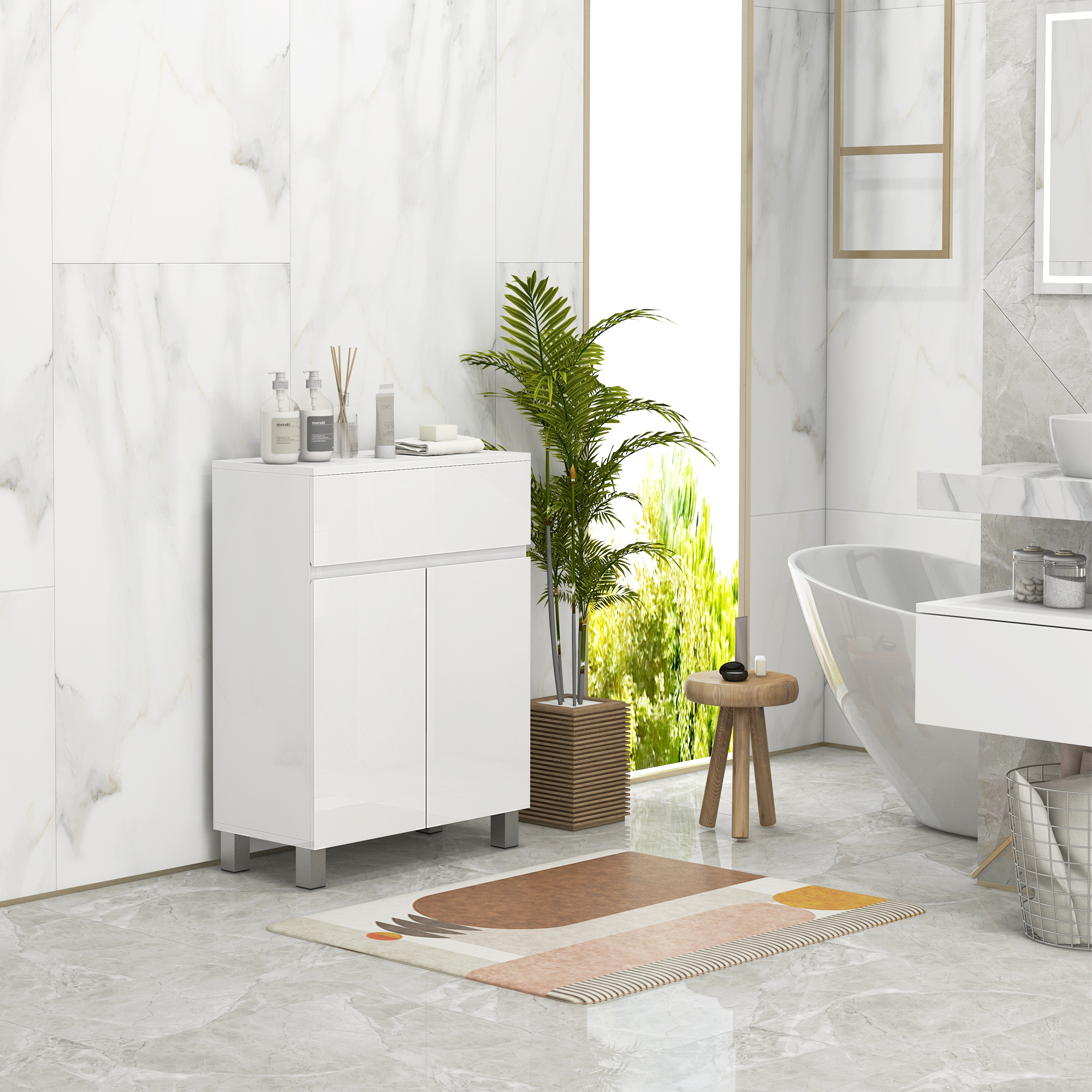 Independent Bathroom Cabinet, High Gloss Storage With Door And Adjustable — image 9