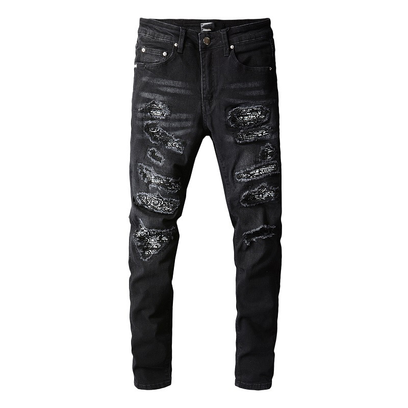 Title 3, High Street Black Jeans for Men, Worn Patch, Sk...