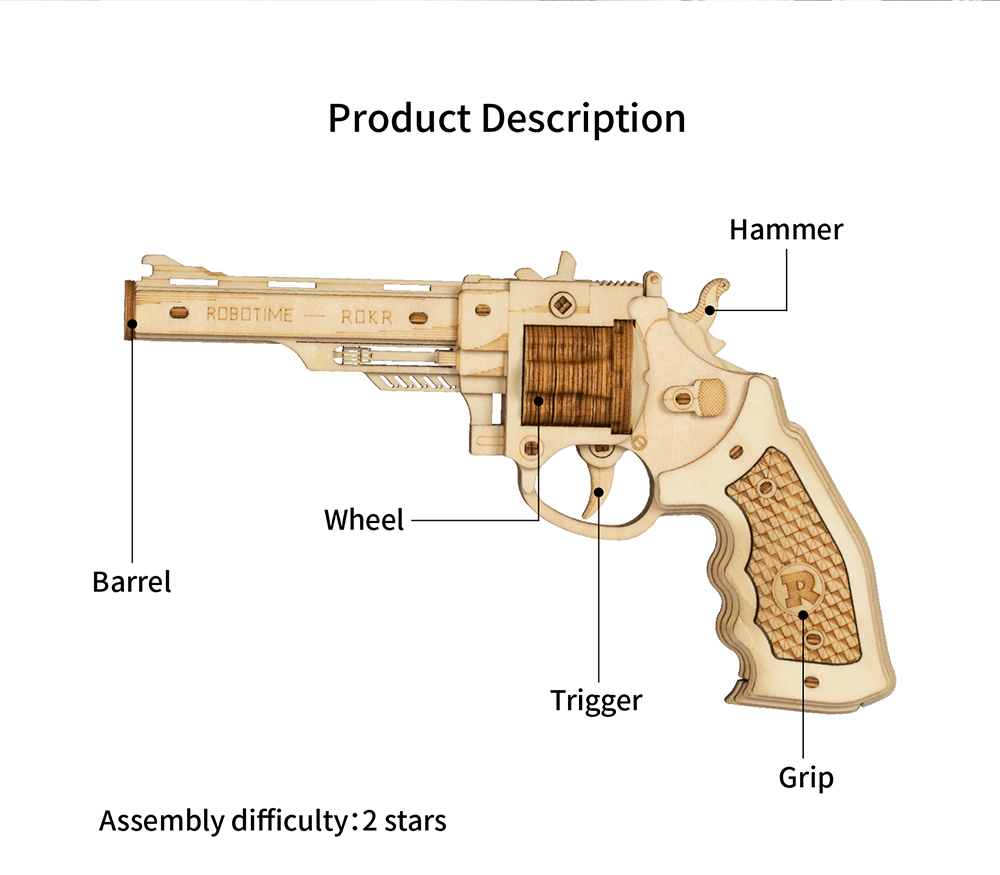 ROKR Revolver 3D Wooden Puzzle Model Toy for Kids