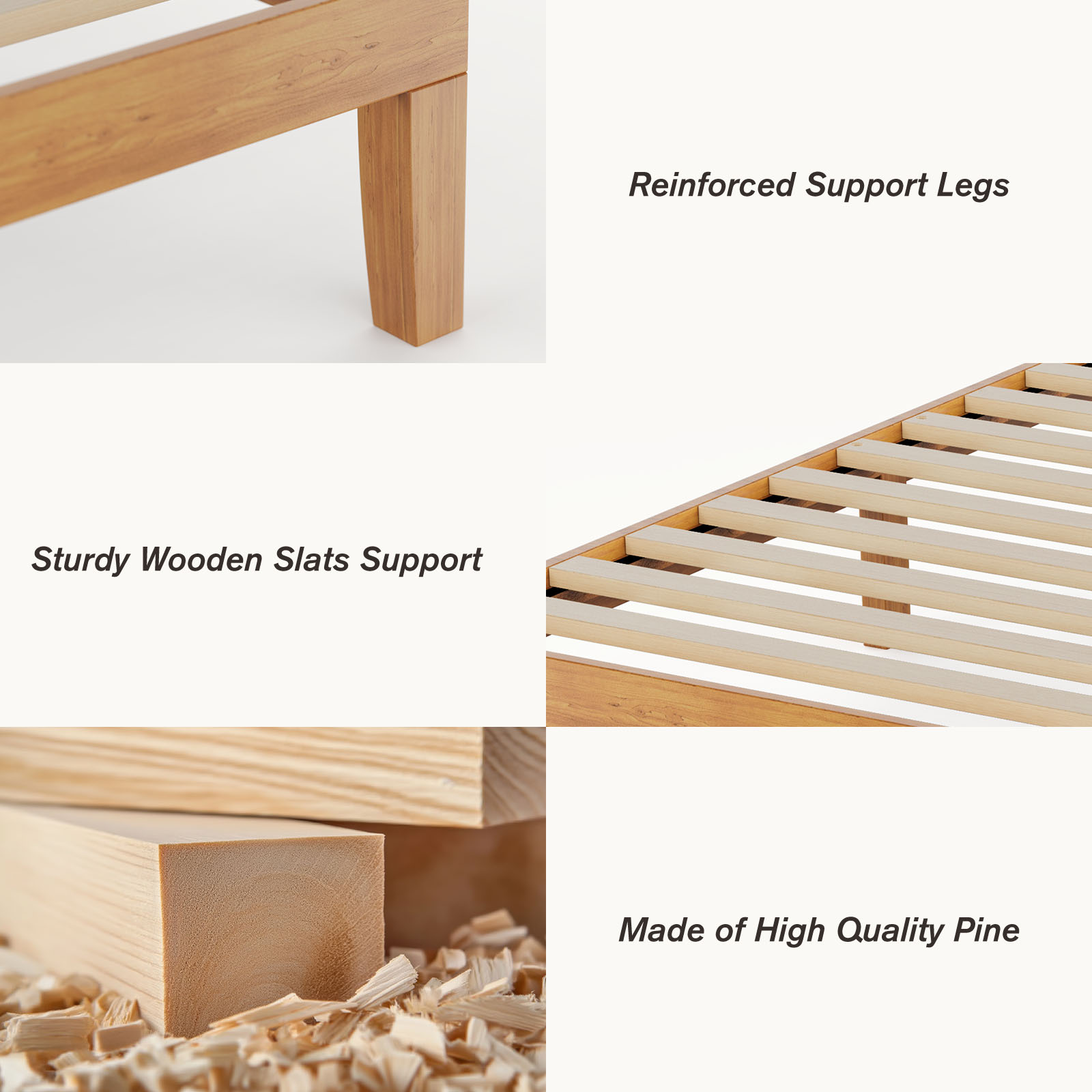No Need For A Mattress Core. Wooden Platform Bed Frame, With Support Crossbars, And A Mattress Base Made Of Natural Pine Wood.
