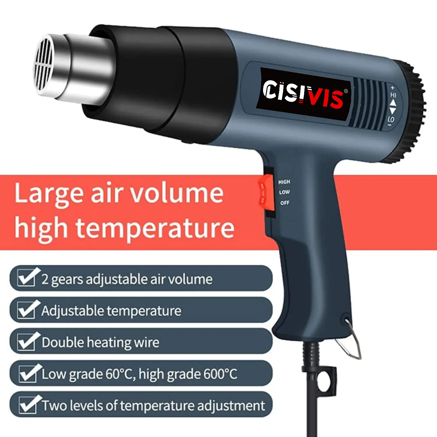 Pistolet à air chaud professionnel 2KW, pistolet thermique – Image 9