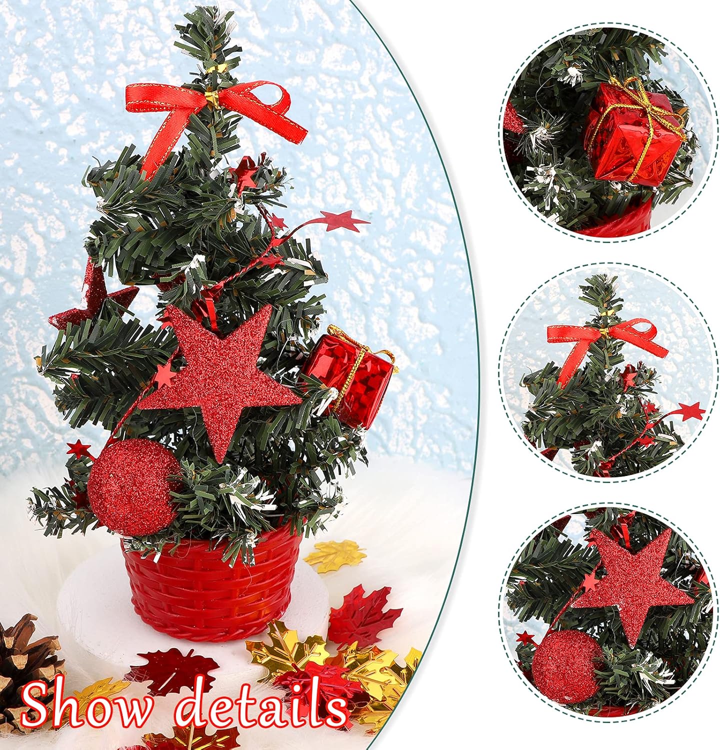 Small Christmas Tree With Decorations Set - Artificial Tabletop Christmas Tree For Desk Display, Festive Christmas Tree Ornament  Pack Of 3 Mini Small Christmas Trees For Table — foto 4