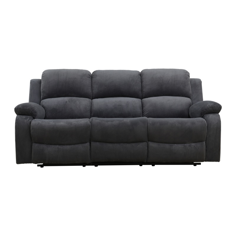 Pickup Only--Dark Grey Corduroy 3-Piece Living Room Recliner Sofa