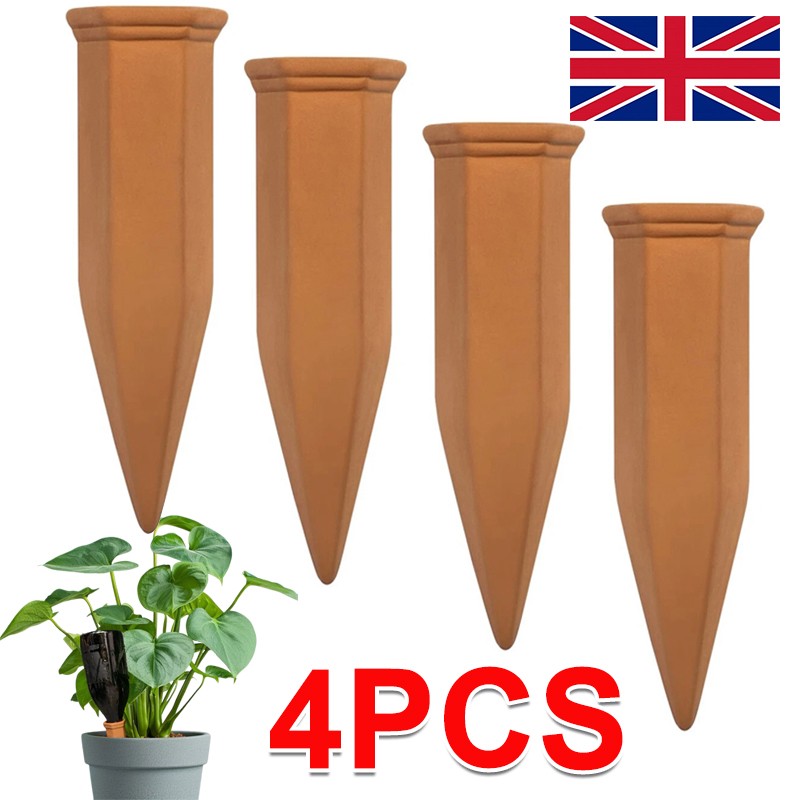 4 Pack Terracotta Plant Watering Stakes Automatic Self Watering Garden Spikes