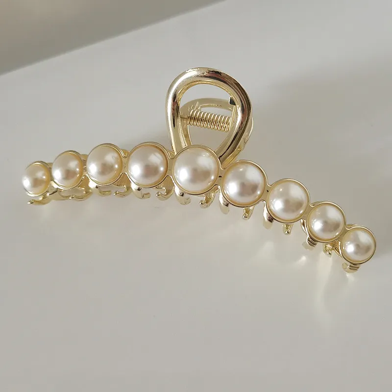 Temperament Large Metal Catch Clip Fashion Wild Shark Hairpin Hairpin - Large Pearl Models