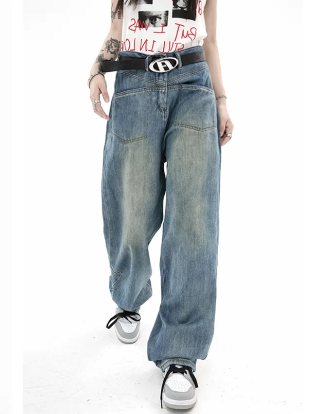Women's Plus Size Distressed Retro Jeans Blue - Shop at LoveMi