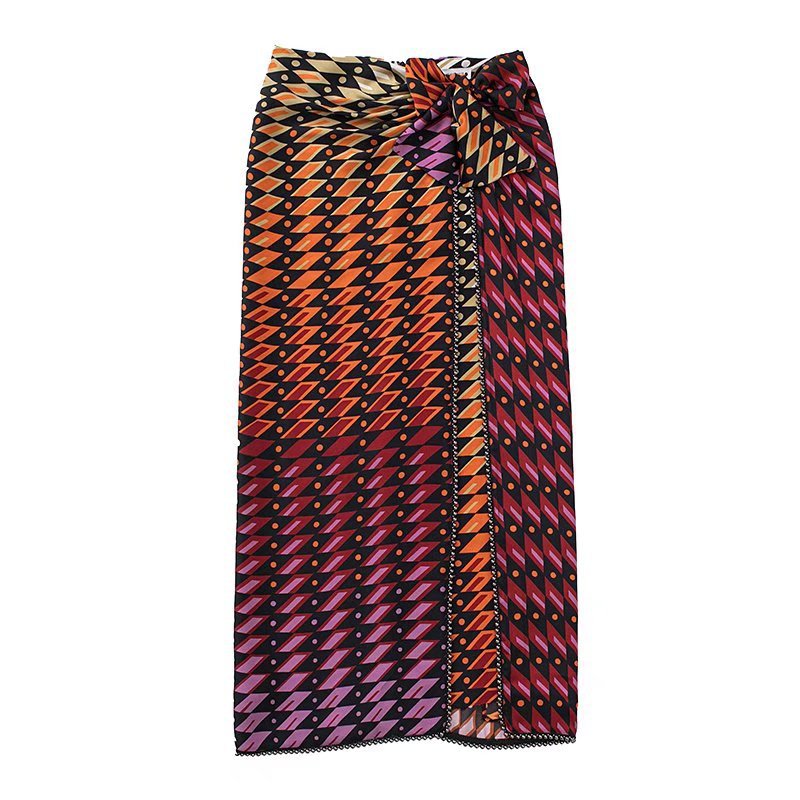 Ladies Fashion Slit Knot Printed Long Skirt