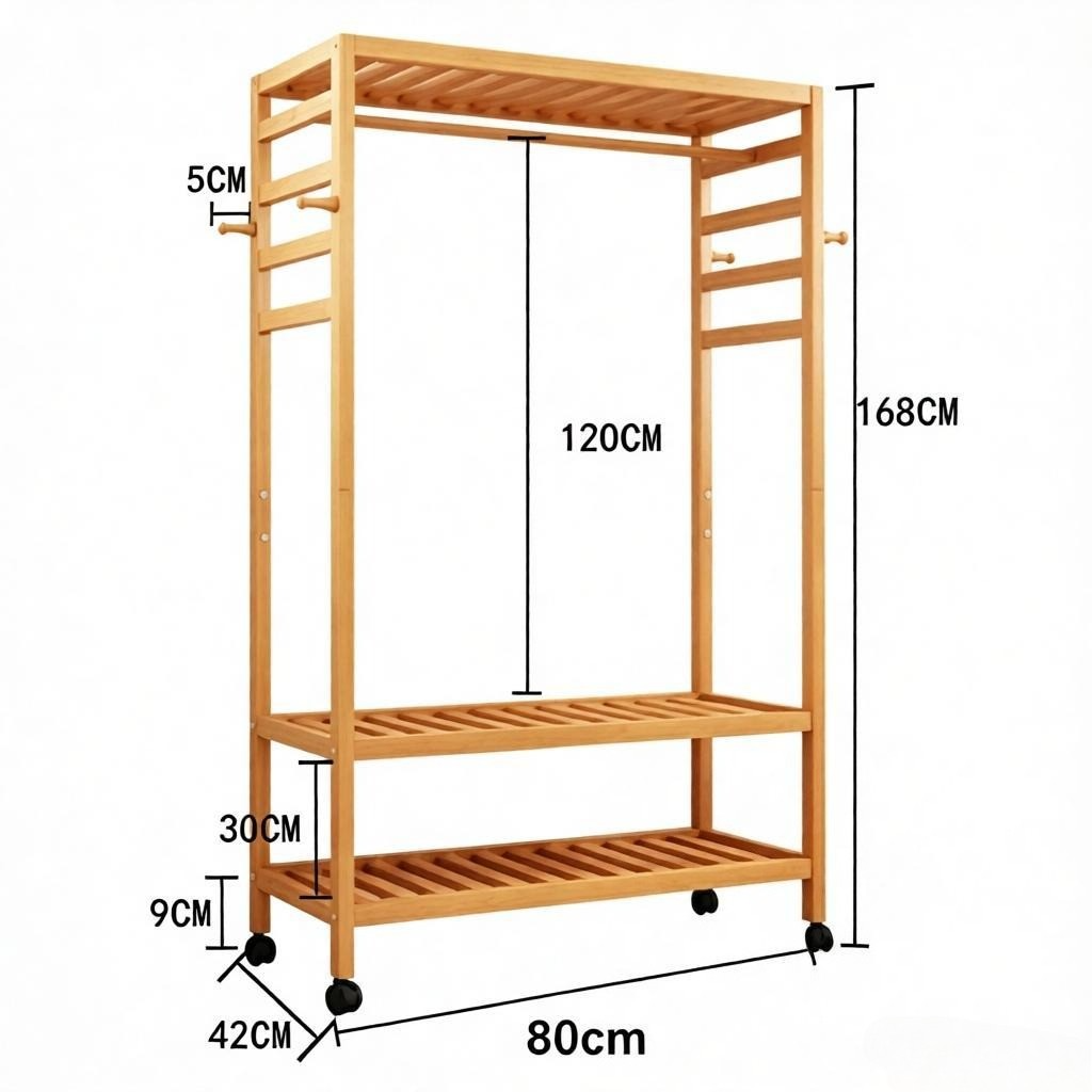 Heavy Duty Wooden Clothes Rail Rack Garment Hanging Stand Corner Open Wardrobe — image 2