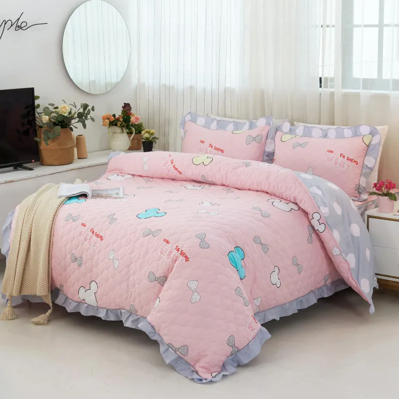 Four-piece Padded Cotton Side Non-slip Bed Skirt - Mickey Paradise