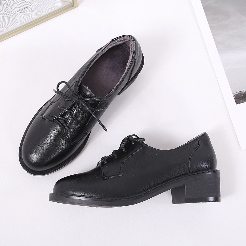 Title 8, Thick heel mid-heel small leather shoes