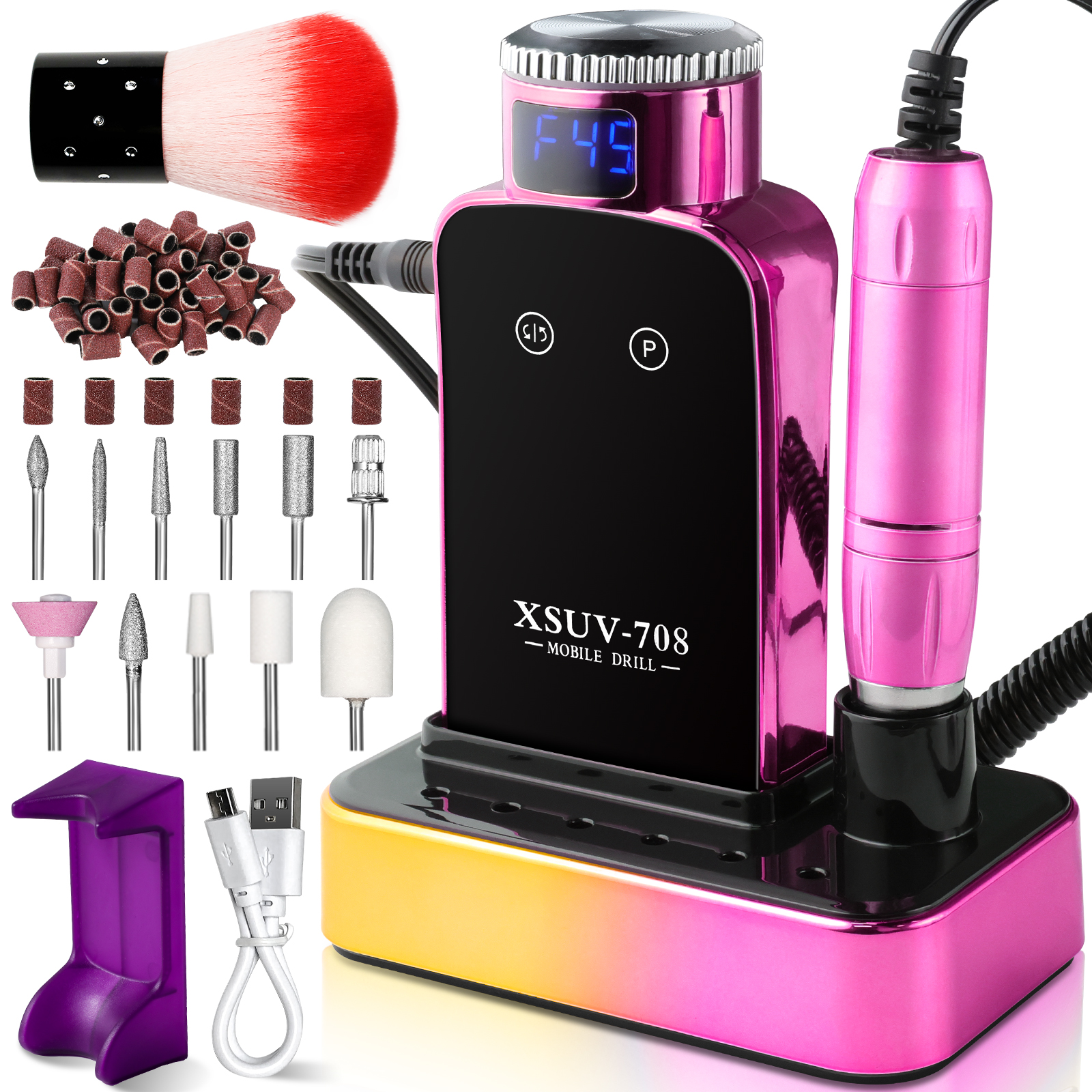 Professional Electric Nail Drill, 45000 RPM Cordless Rechargeable E-File Machine, With 12 Bits, Sanding Bands, LCD Display For Acrylic Gel Nails — foto 9