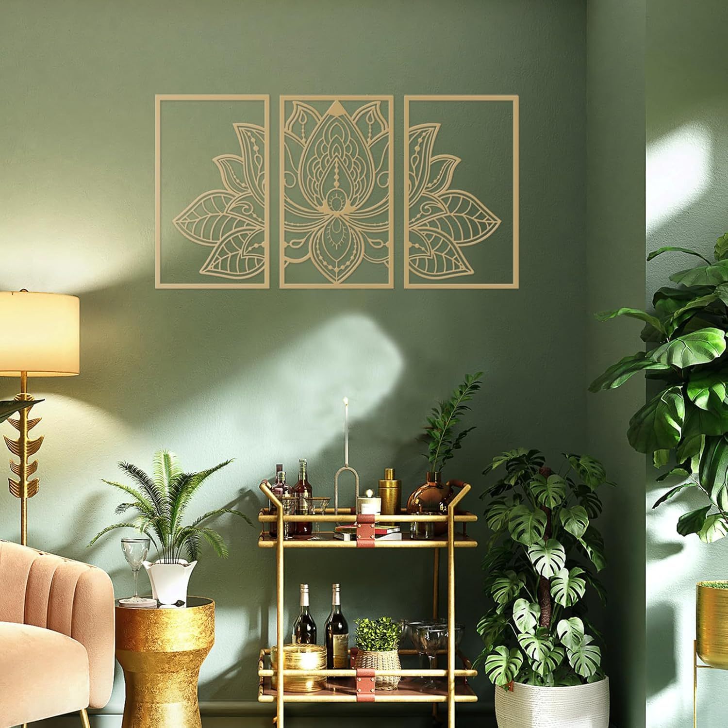 Handmade Metal Golden Lotus Mandala Wall Art - Boho Zen Decor For Living Room