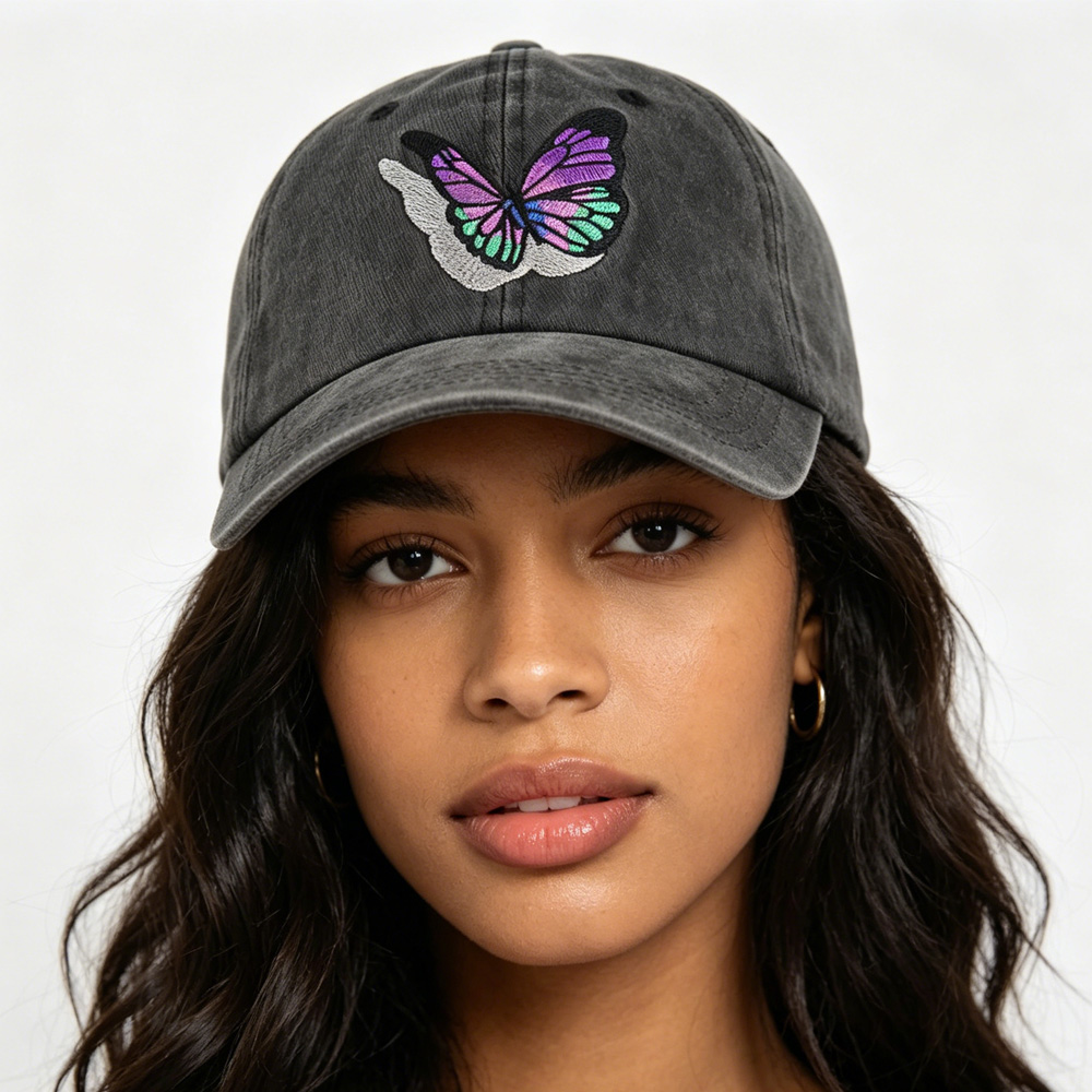 2pcs Vintage Washed Cotton Baseball Cap For Women Men, Cute Butterfly Embroidered… — image 1