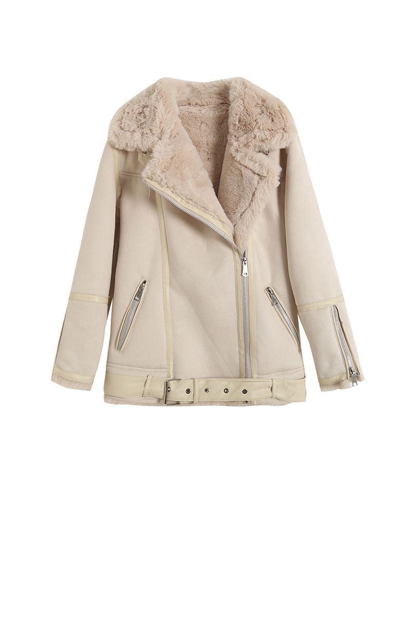 Thickened Plus Velvet Loose-fitting Lamb Hair Motorcycle Jacket