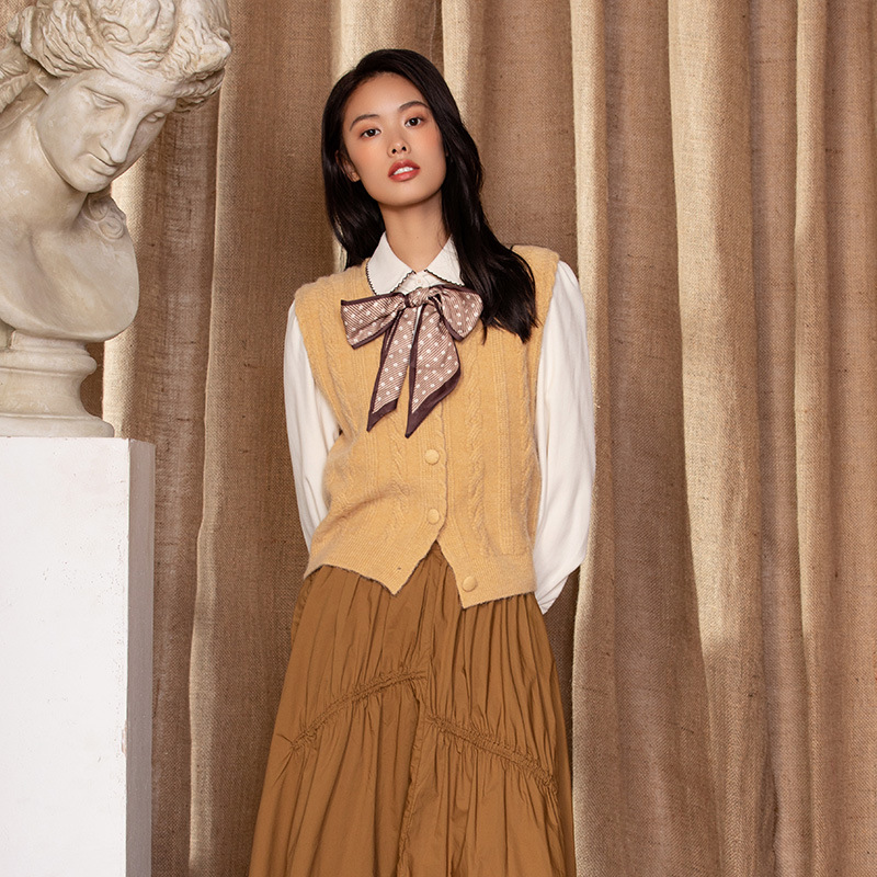 Cardigan Vest Two-piece Preppy Shirt Suit