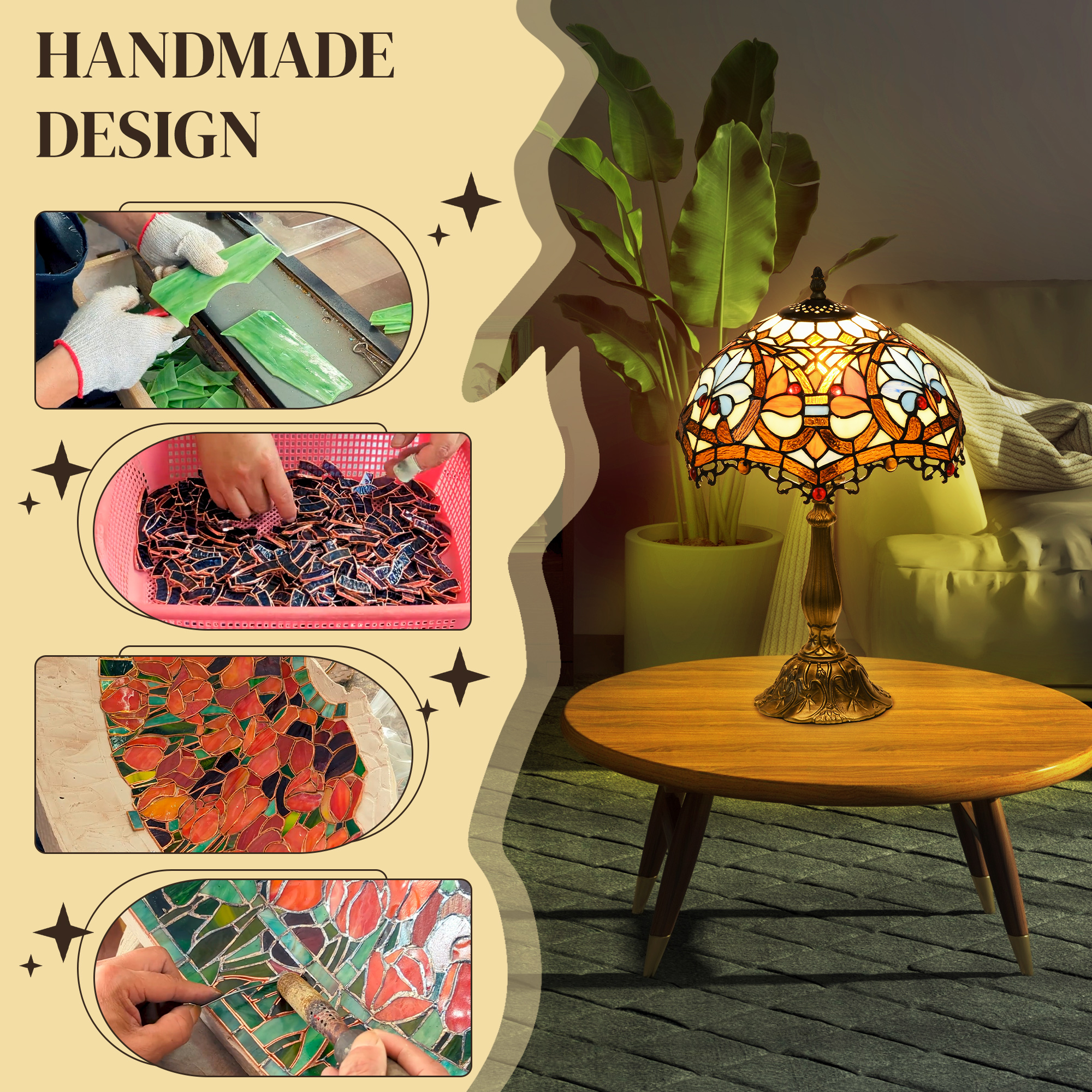 Colored Glass Desk Lamp, Handmade Retro Bedside Suitable For Bedrooms, Living — image 8