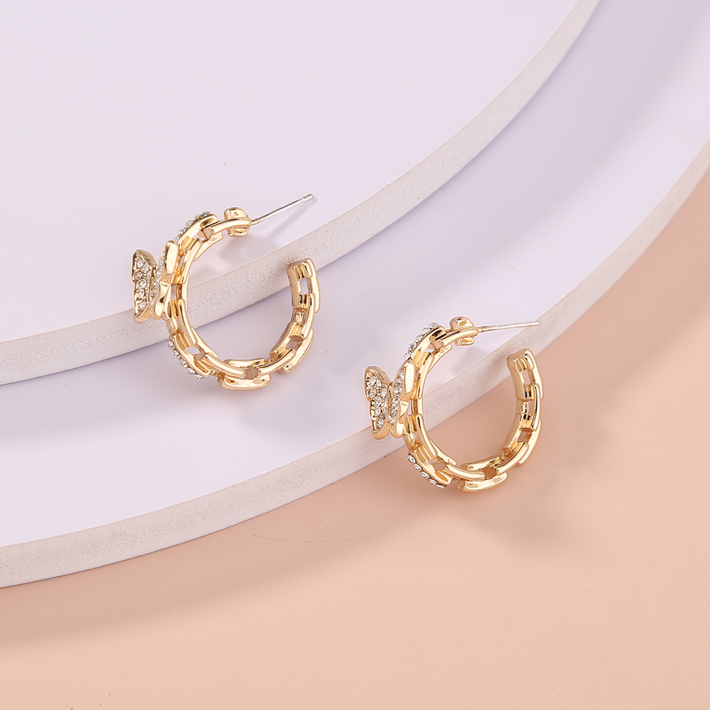 Net celebrity ins hot-selling jewelry fashion temperament wild butterfly diamond C-shaped chain earrings earrings