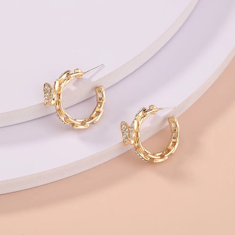 Net celebrity ins hot-selling jewelry fashion temperament wild butterfly diamond C-shaped chain earrings earrings