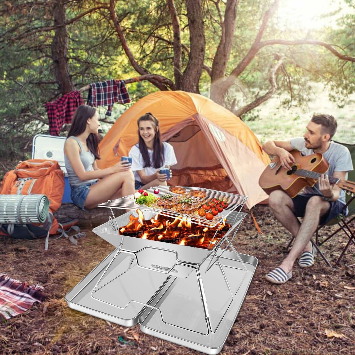 Portable Folding Fire Pit Grill With Ash Box, 6Piece 430 304 Stainless Steel — image 5