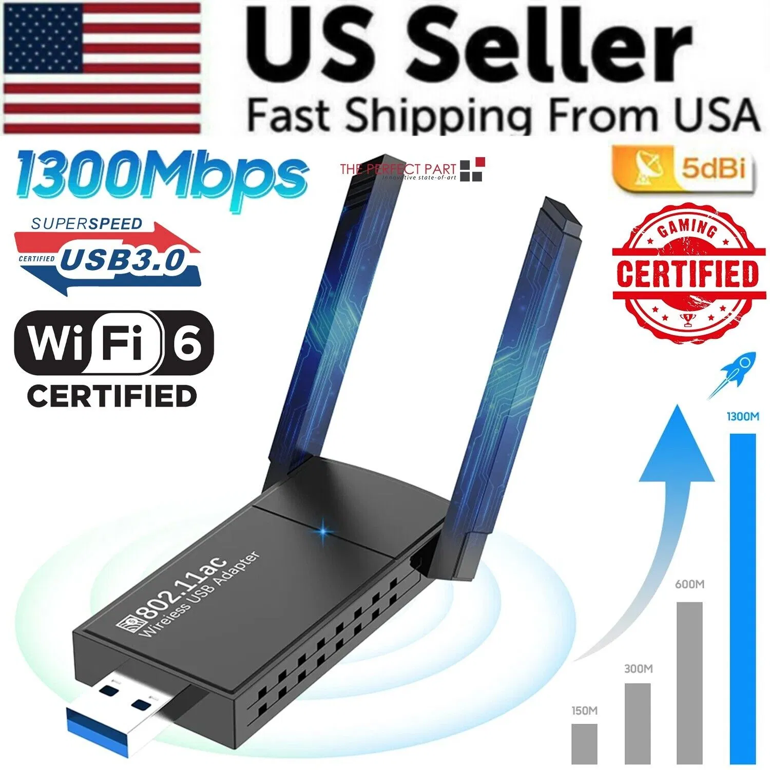 USB 3.0 WLAN WIFI Adapter 1300Mbps Long Range Dongle Dual Band 5Ghz Netzwerk - Bild 11 von 11