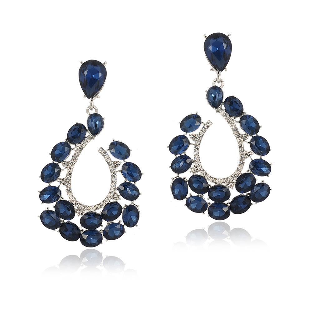 Crystal Ladies Earrings Zinc Alloy European And American Style Dress Party Earrings Blue - Shop at LoveMi