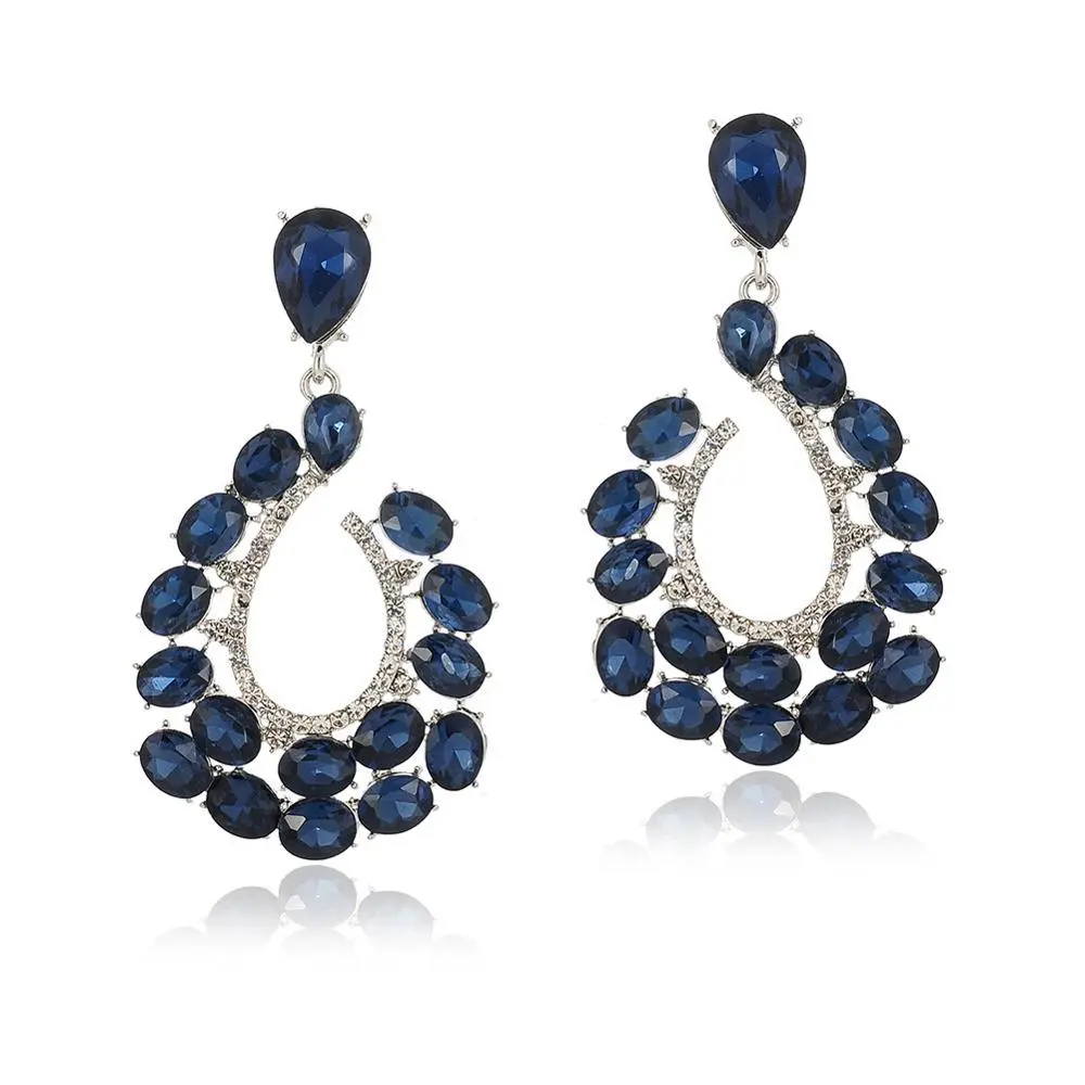 Crystal Ladies Earrings Zinc Alloy European And American Style Dress Party Earrings - Blue