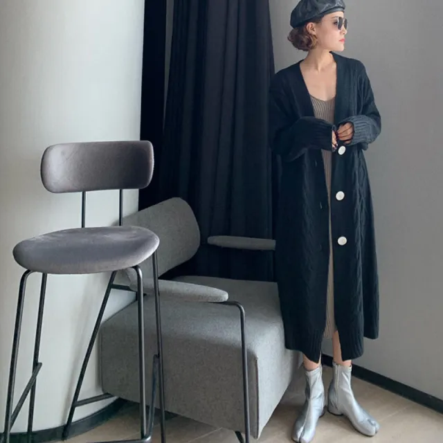 Lazy Style Loose Twist Sweater Coat Knitted Cardigan Black - Shop at LoveMi