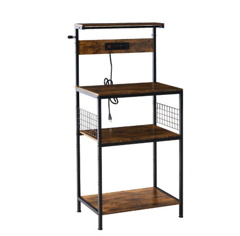Kitchen Bakers Rack With Power Outlet, Adjustable Storage_voghion.com