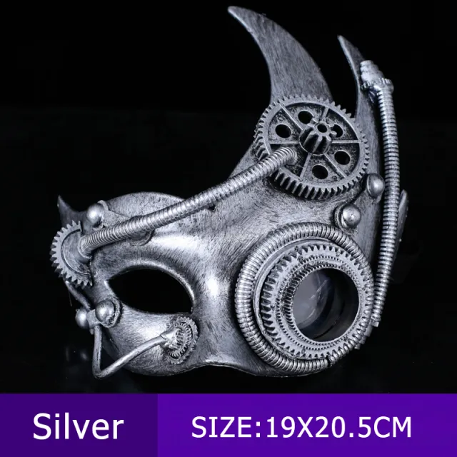 Mechanical Steampunk Retro Half Face Mask Silver - Shop at LoveMi