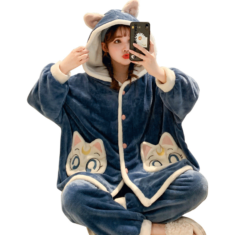 Title 2, Women Winter Cartoon Thick Flannel Home Pajamas