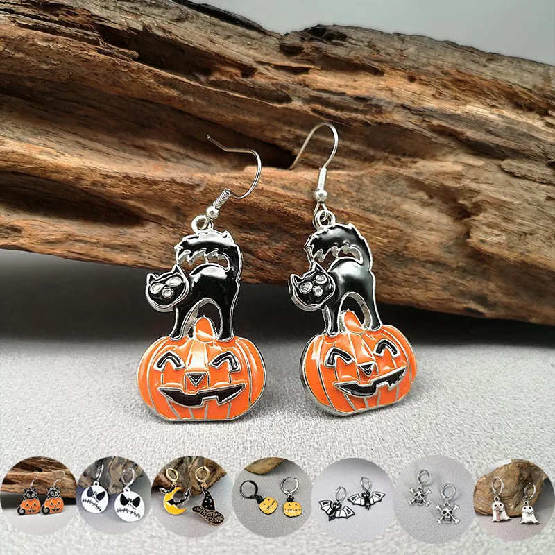 Halloween Funny Earrings Female Personality Ghost Pumpkin Bat Cartoon