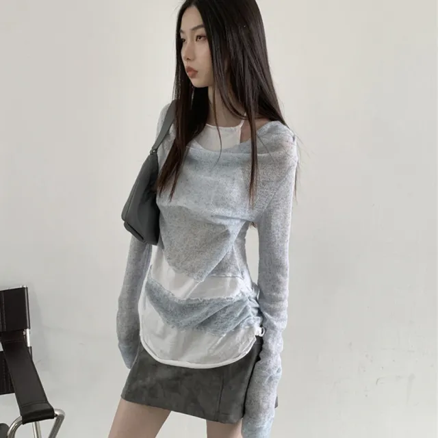 Niche Swing Collar Long Sleeve Halter Thin Top Stitching M - Shop at LoveMi