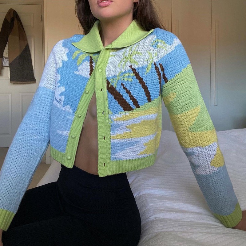 New Retro Loose And Thin Brushed Jacquard Knitted Sweater