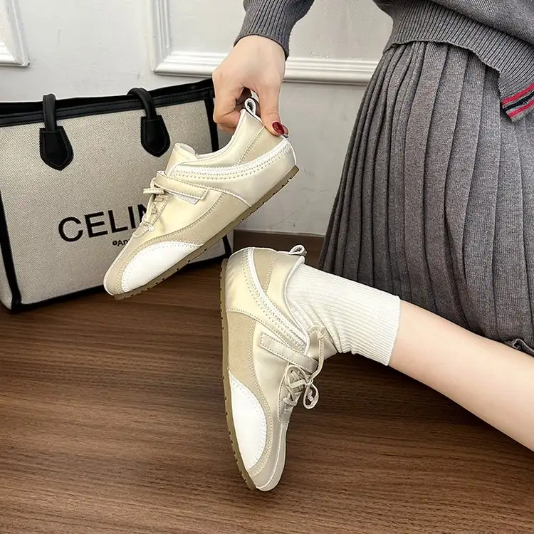 Women Velcro Casual Ballet Shoes, Racing Style Retro Sneakers Spring Autumn Wear