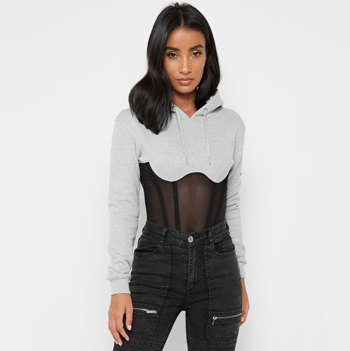 Title 1, Sexy mesh see-through stitching zipper hoodie