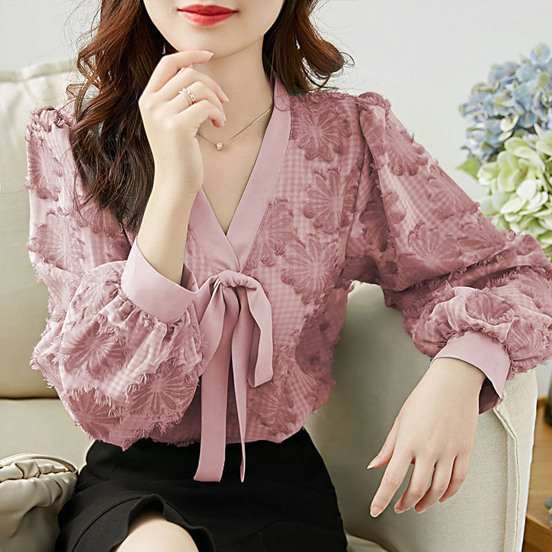 Title 8, Lantern Sleeve Chiffon Shirt Women