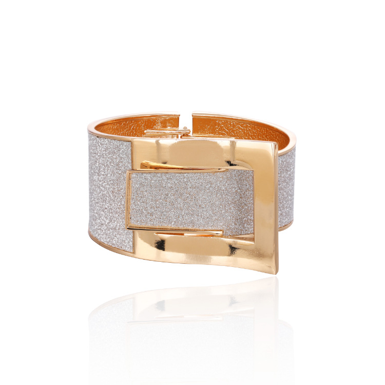 Bracelet Geometrical Leather Sandy Silver Alloy Magnetic Clasp