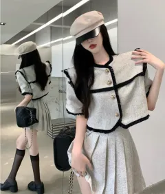 Fringe Cropped Top Fashion Skirt Two Piece Set - Grey - View 1
