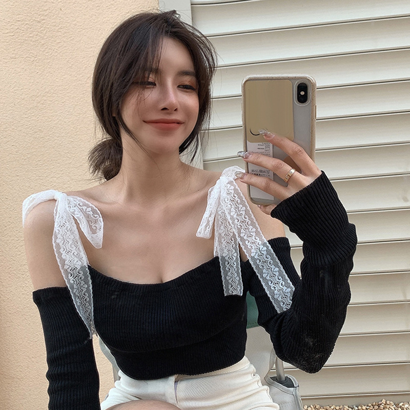 Sexy Sweet Lace Bandage Off Shoulder Sweater