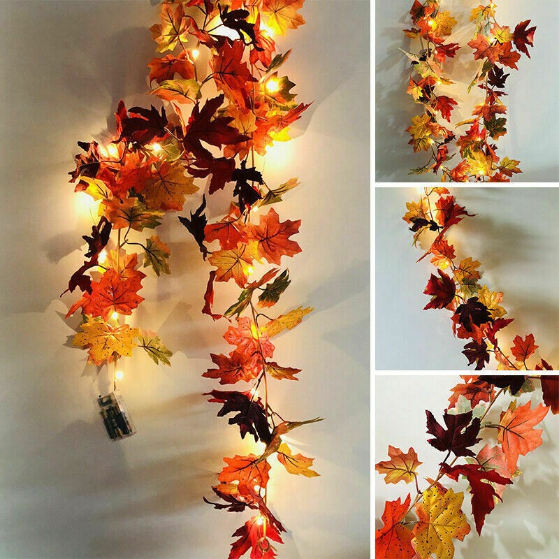 Autumn Fall Maple Leaves LED Lights Garland Hanging Plant Halloween Home Decor — image 11