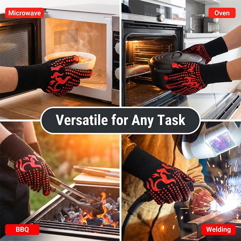 Oven Gloves BBQ - Pizza Extreme Heat Resistant, Food Grade Kitchen Grill — image 9