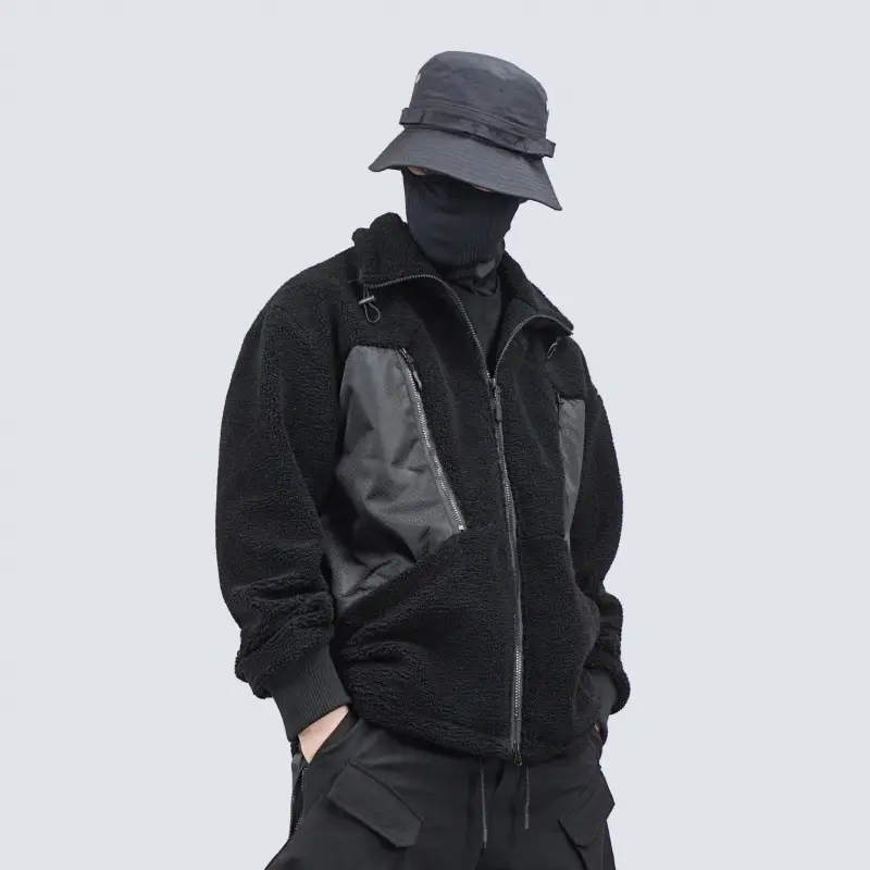 Turtleneck Sherpa Pocket Panel Jacket With Fleece