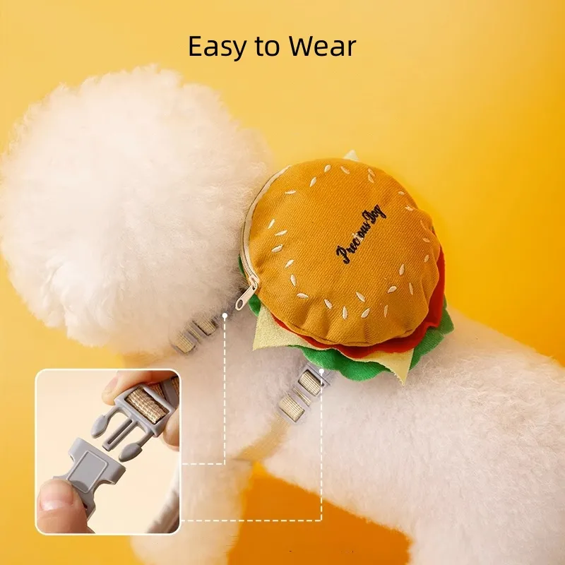 Cartoon Hamburger Chips Design Adjustable Vest Leash