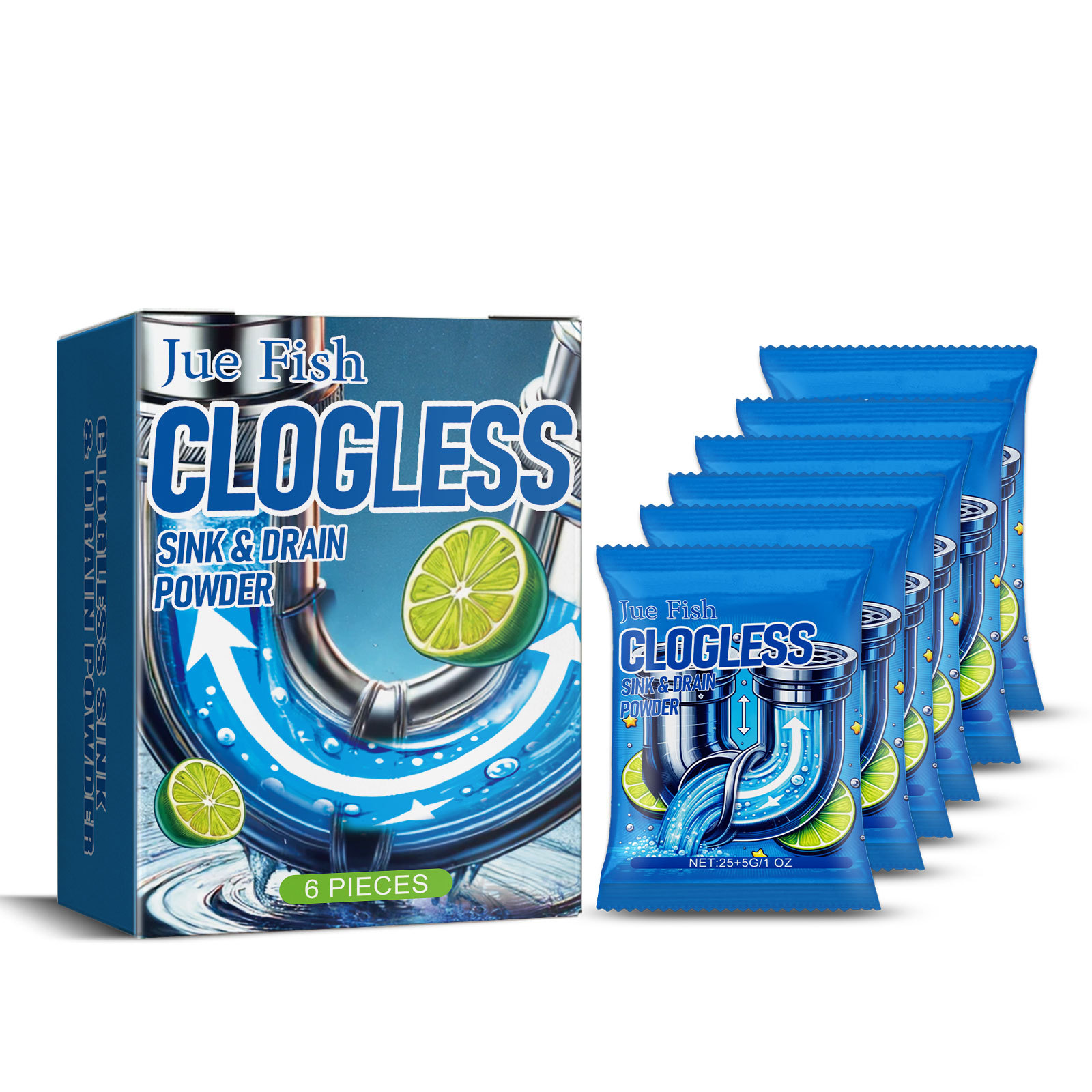 Jue-Fish Cross-border Drain Cleaning Powder, Dissolving And Cleaning Sewer Pipes, Degreasing Powder, Oil Stain Removal Powder.