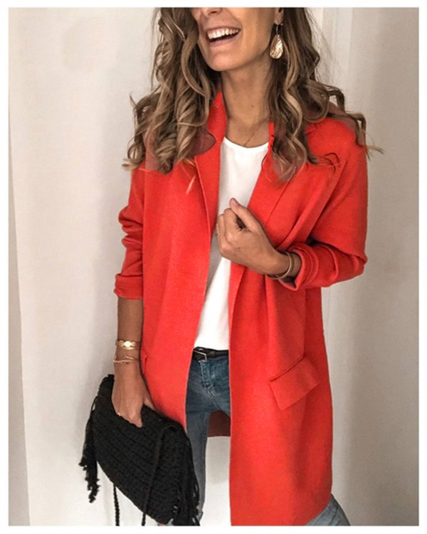 Solid color long sleeve fake pocket casual blazer