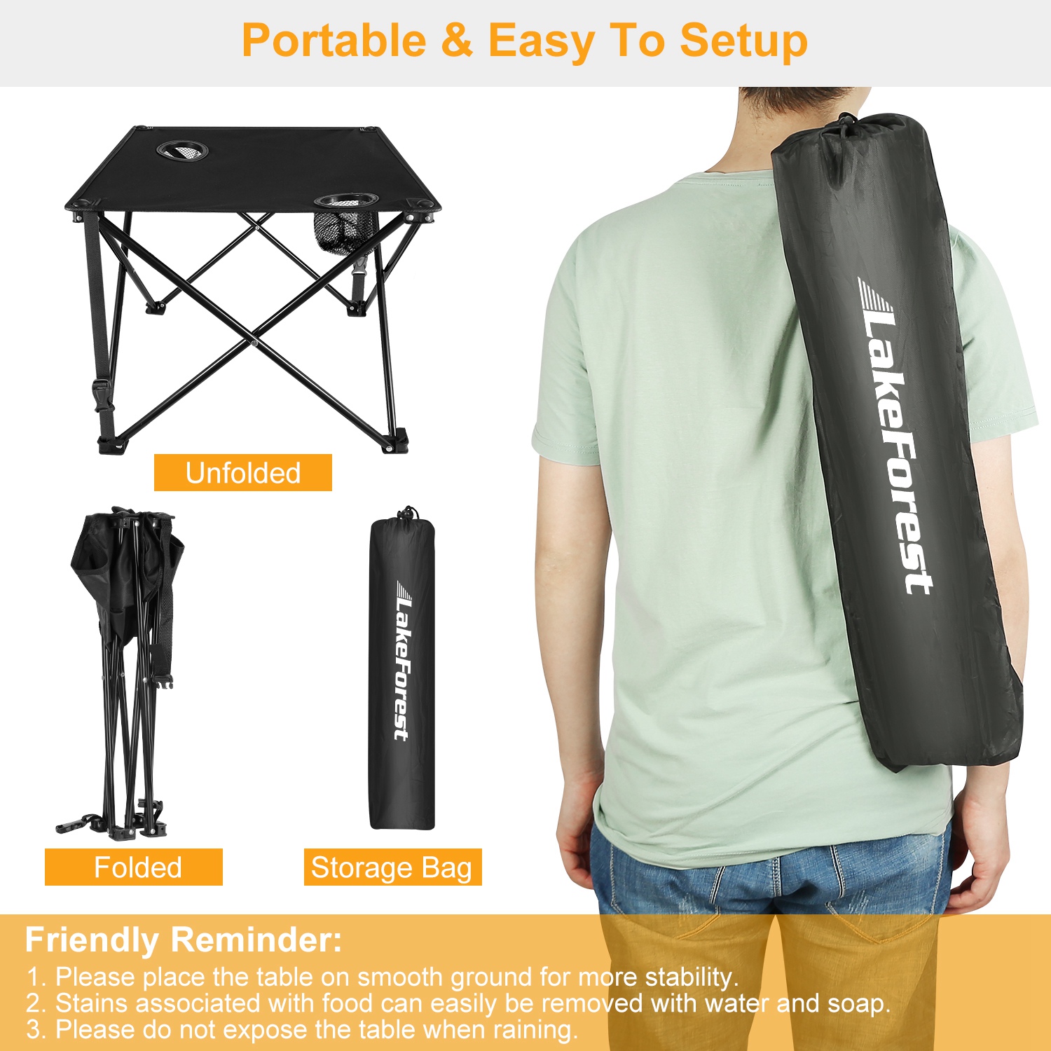 1Pc 2Pc Options Foldable Camping Table Portable Picnic Table Lightweight Travel Desk With 2 Cup Holders Carrying Bag Color Options Black Orange Green Red Blue Navy Blue image 6