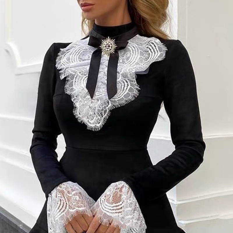 Lace-Trim Stretch Slim Dress, picture 4 of 5